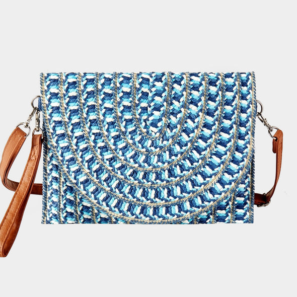 Shades of Blue Straw Crossbody Bag
