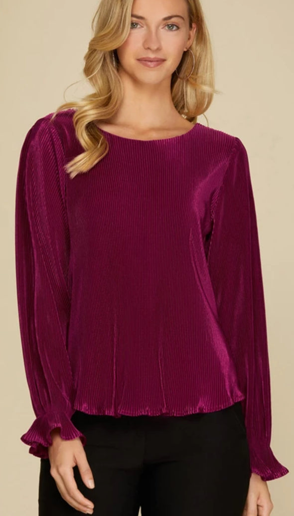 Magenta L/S Ribbed Blouse