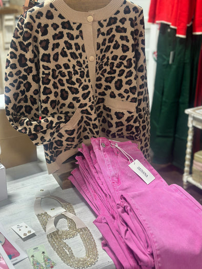 Leopard Print Cardigan w/ Gold Buttons