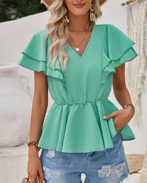 Mint Ruffle Peplum Top