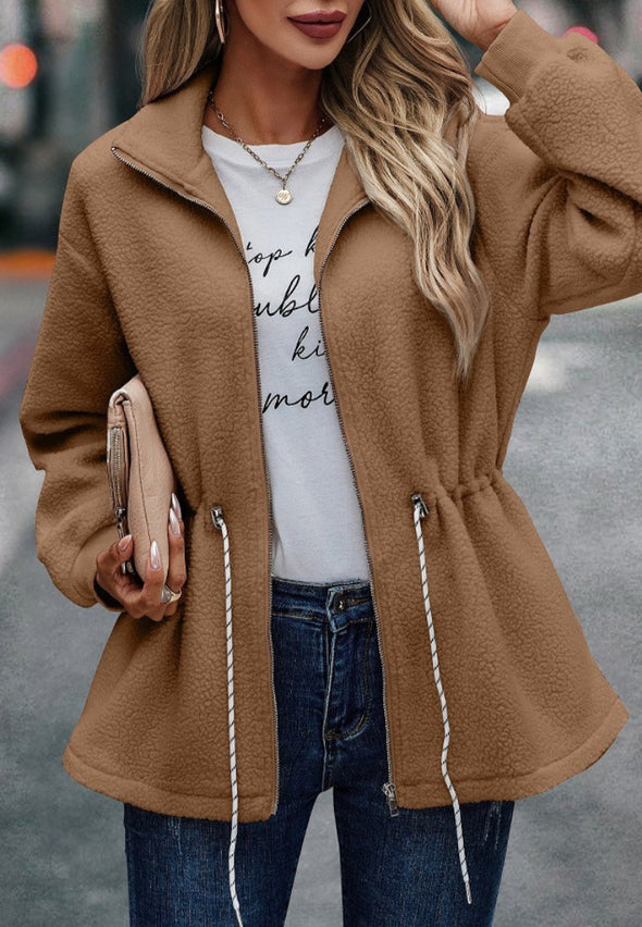 Camel Full Zip Teddy Bear Coat