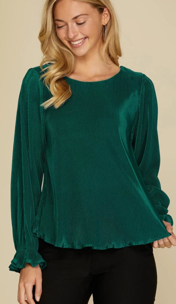 Sea Green L/S Ribbed Blouse