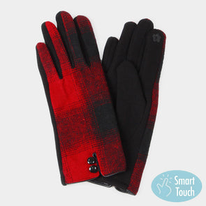 Red Buffalo Check Patterned Touch Smart Gloves