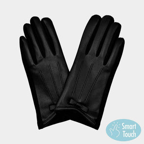 Black Bow Faux Leather Smart Gloves