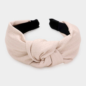 Ivory Pattern Detailed Solid Faux Leather Knot Burnout Headband