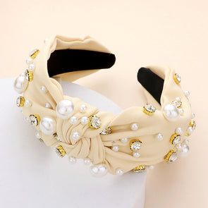 Neutral Pearl and Stone Embellished Headband