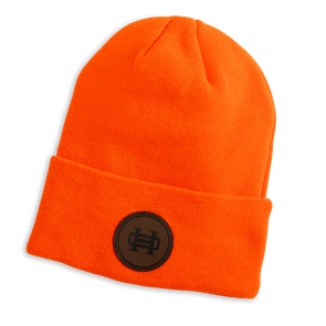 Blaze Orange Leather Patch Beanie (Heybo)