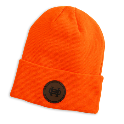 Blaze Orange Leather Patch Beanie (Heybo)