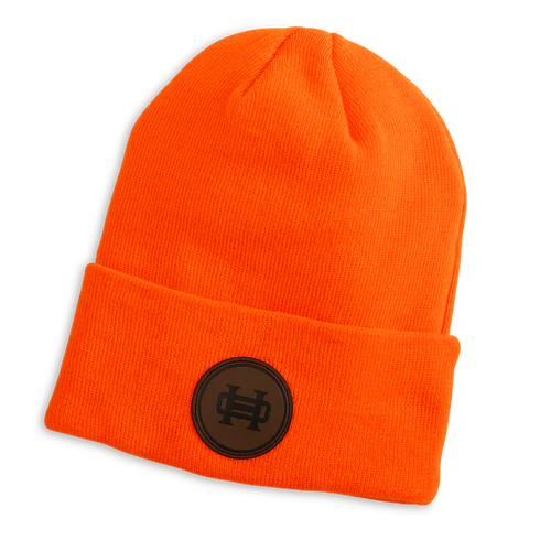 Blaze Orange Leather Patch Beanie (Heybo)