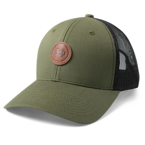 Olive Icon Leather Patch Trucker Hat (Heybo)