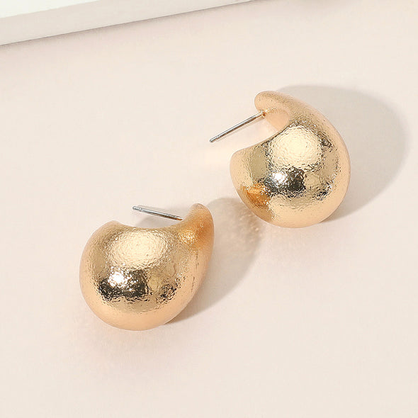 Gold Textured Metal Teardrop Earrings