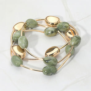 Olive 3PCS - Resin Metal Pebble Wire Stretch Bracelets