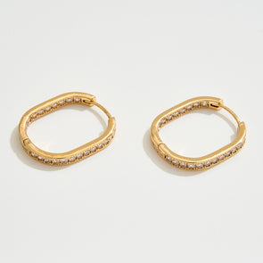 14K Gold Dipped CZ Stone Paved Square Huggie Hoop Earrings