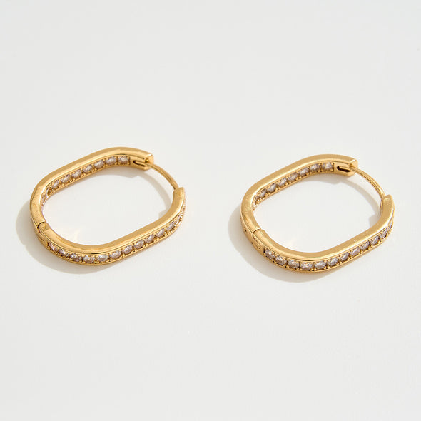 14K Gold Dipped CZ Stone Paved Square Huggie Hoop Earrings
