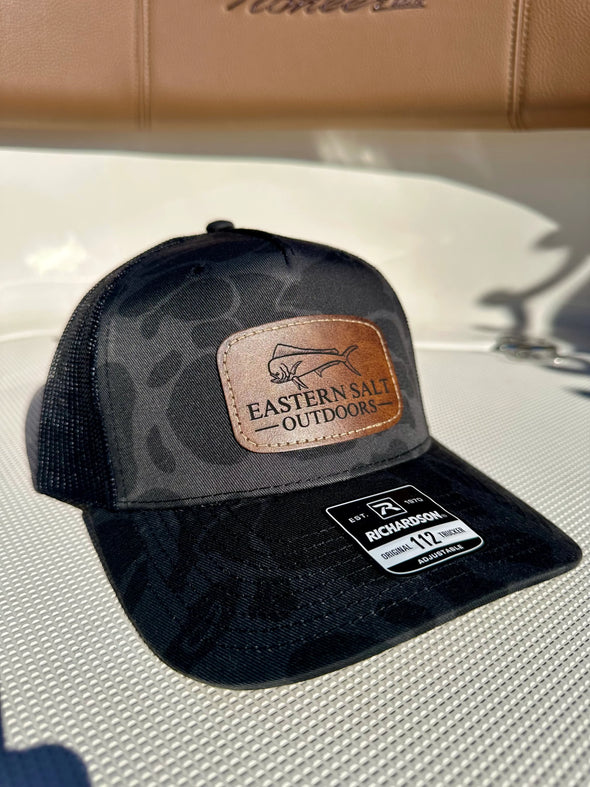 Mahi Black Duck Camo Leather Patch Hat