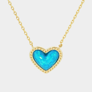 Gold Dipped  Blue Heart Stone Pendant Necklace