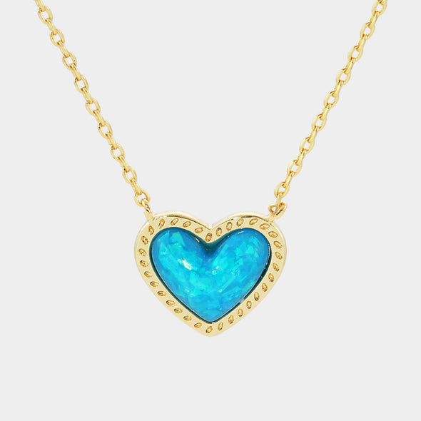 Gold Dipped  Blue Heart Stone Pendant Necklace