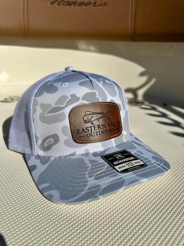 Mahi White Duck Camo Leather Patch Hat