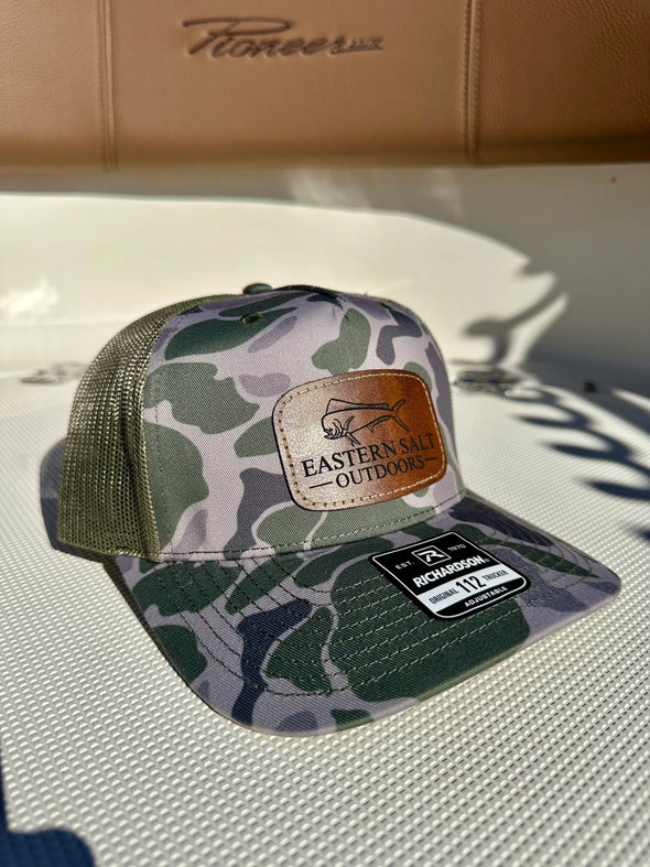 Mahi Green Duck Camo Leather Patch Hat
