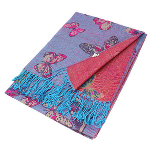 Blue Metallic Butterfly Printed Pashmina Scarf