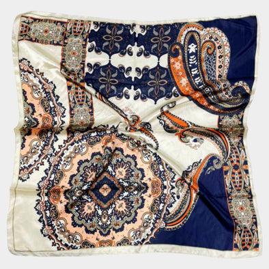 Navy Paisley Printed Square Satin Scarf