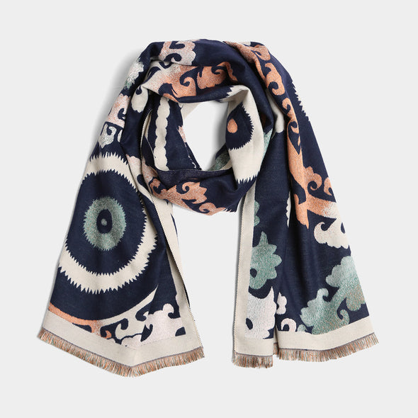 Navy Tribal Oblong Scarf