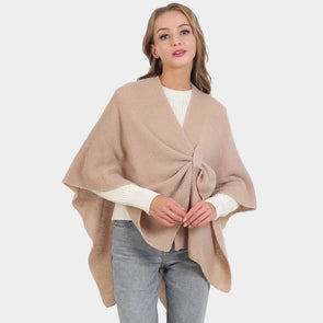 Taupe Solid Knit Pull Through Cape Poncho