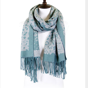 Teal Leopard Cashmere Feel Scarf