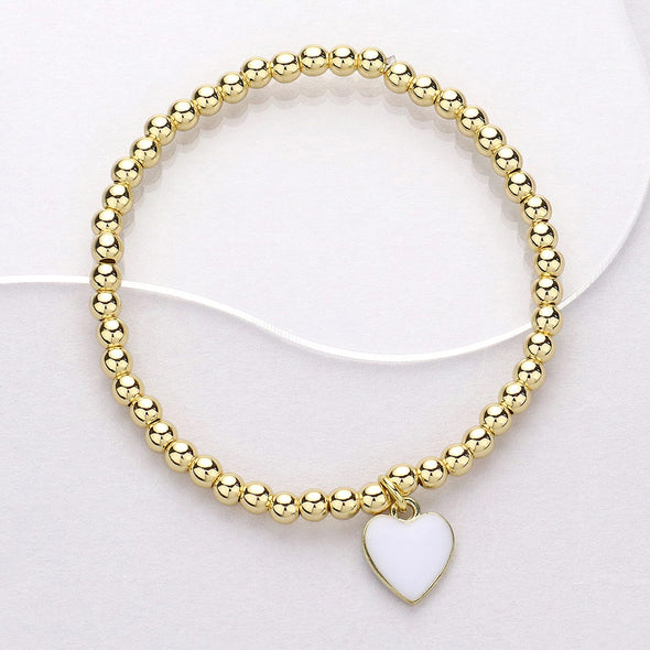 Enamel Heart Gold Beaded Bracelet (2 Colors)