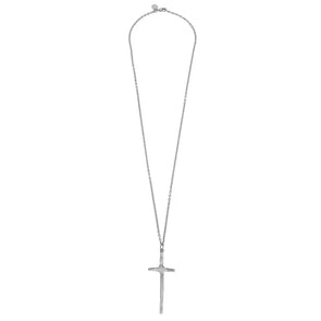 Silver Elongated Long Cross Necklace