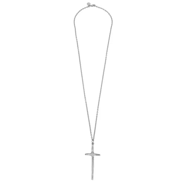 Silver Elongated Long Cross Necklace