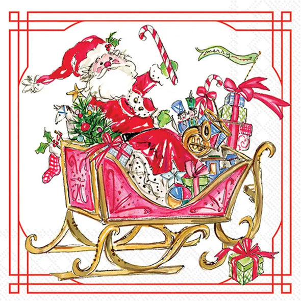 Paper Cocktail Napkins Pk/20 Santa Sleigh with Presents