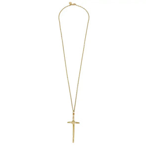 Gold Elongated Long Cross Necklace