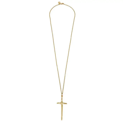 Gold Elongated Long Cross Necklace