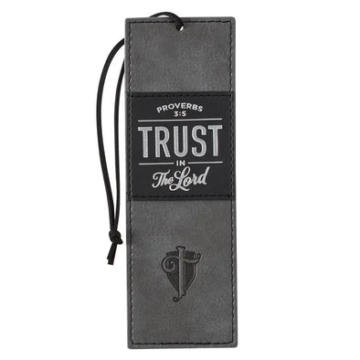 Trust in the Lord Gray and Black Faux Leather Boomark - Prov