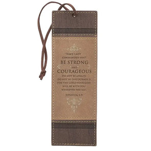 Be Strong and Courageous Brown Two-Toned Faux Leather Bookmark