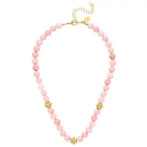 Pink Jade with Handcast Gold Bentley Beads Necklace
