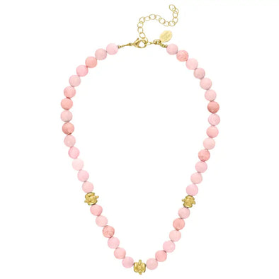 Pink Jade with Handcast Gold Bentley Beads Necklace