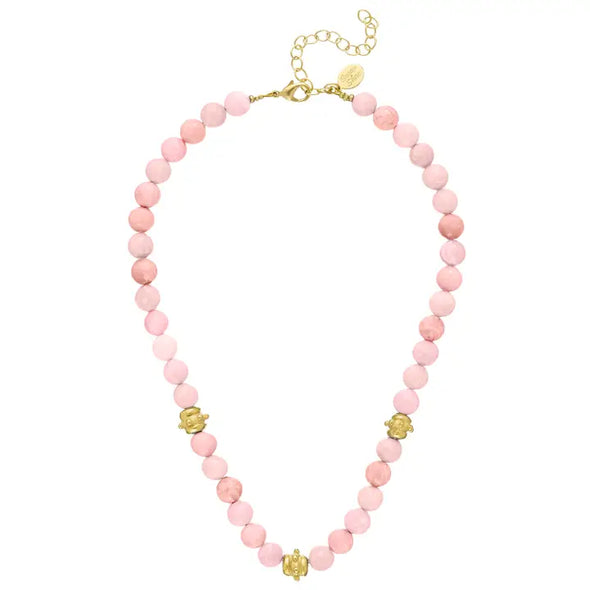 Pink Jade with Handcast Gold Bentley Beads Necklace