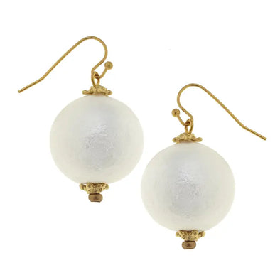 White Cotton Pearl Earrings