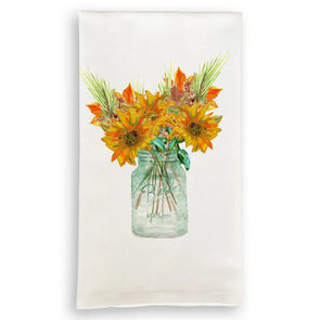 Mason Jar with Fall Flowers Tea Towel