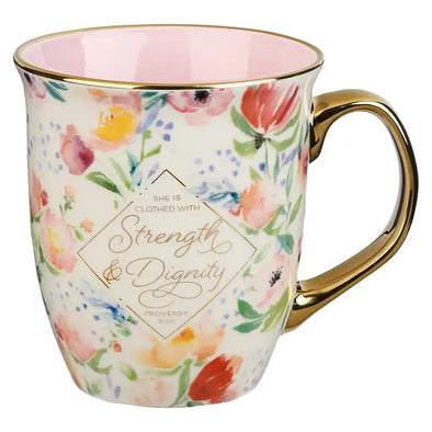 Strength & Dignity Pastel Floral Coffee Mug - Proverbs 31