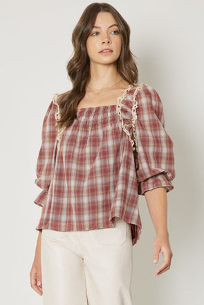 Fall Plaid 3/4 Sleeve Top