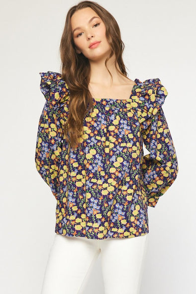 Fall Flowers Square Neck Top