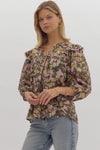 Olive and Lavender 3/4 Sleeve Floral Top