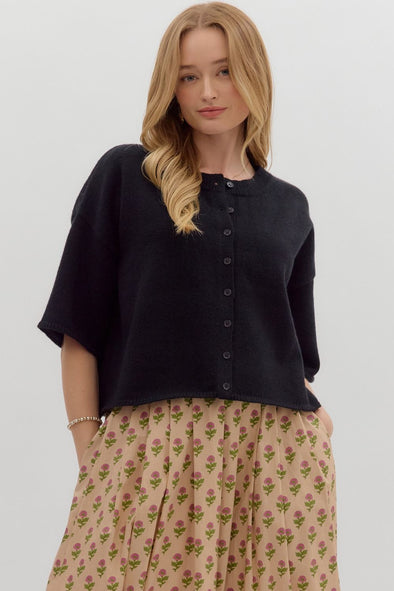 Black Short Sleeve Cardigan
