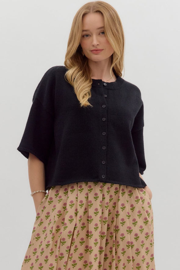 Black Short Sleeve Cardigan