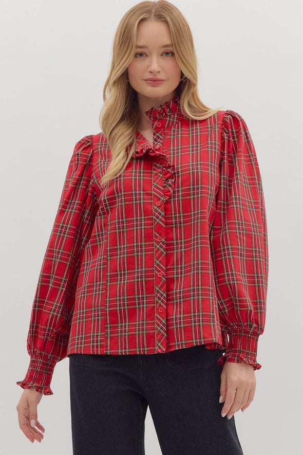 Red Tartan Plaid LS Top