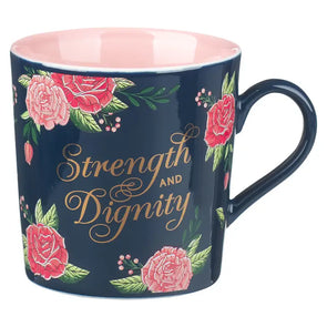 Strength & Dignity Pink Roses Coffee Mug - Prov. 31:25