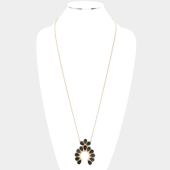 Black Squash Blossom Pendant Long Necklace